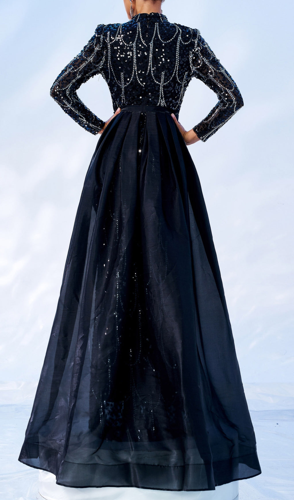Concha Black Sequin Long Sleeve Maxi Dress