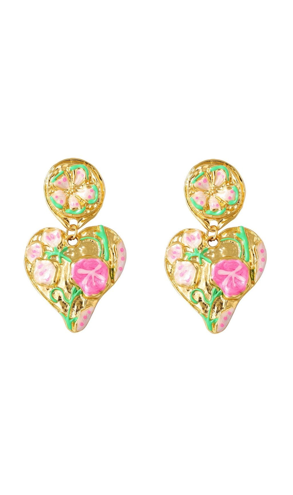 Jumelle Romantic Floral Heart Drop Earrings