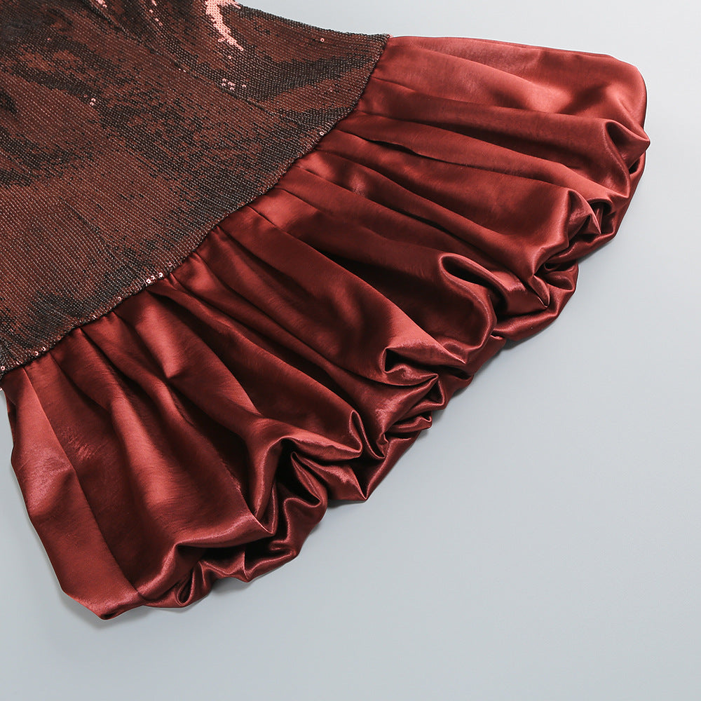 Irén Dazzling Bronze Sequin Strapless Bubble Mini Dress - Perfect for Parties & Cocktails