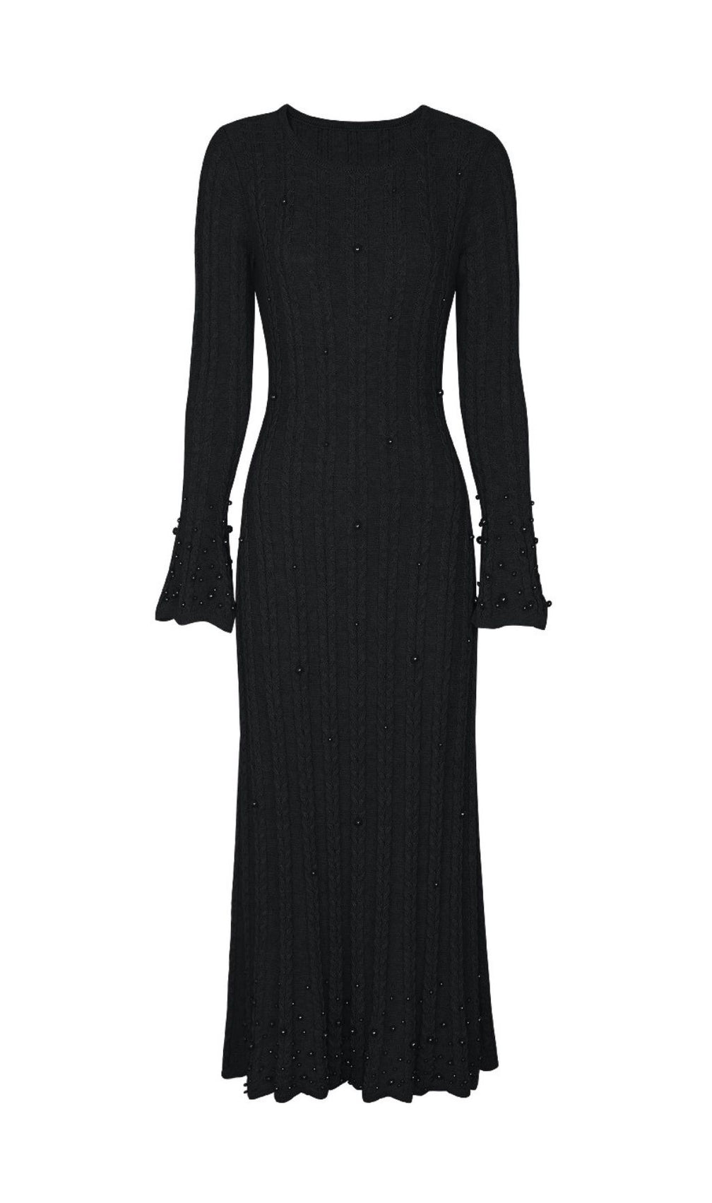 Jace Pearl Embellished Cable Knit Midi Dress - Elegant Lavender Chic