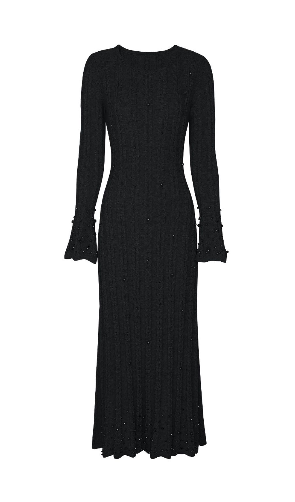 Jace Pearl Embellished Cable Knit Midi Dress - Elegant Lavender Chic