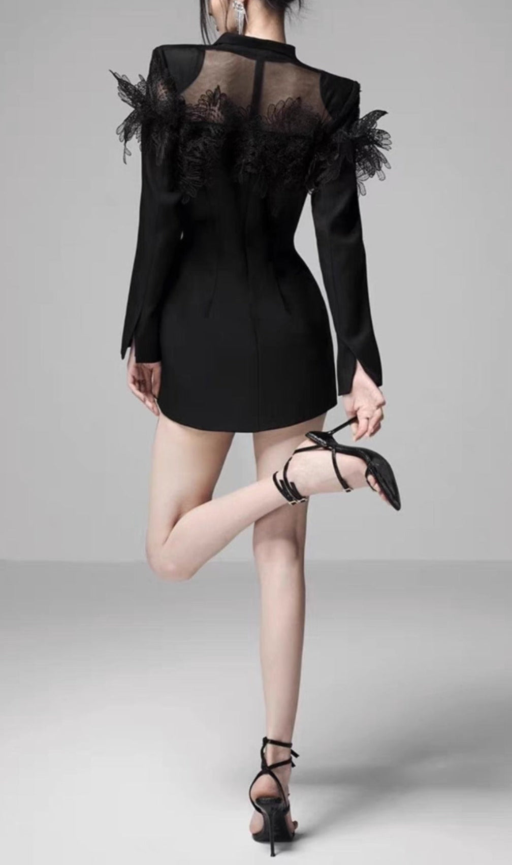 Ania Black 3D Embroidered Suit Dress