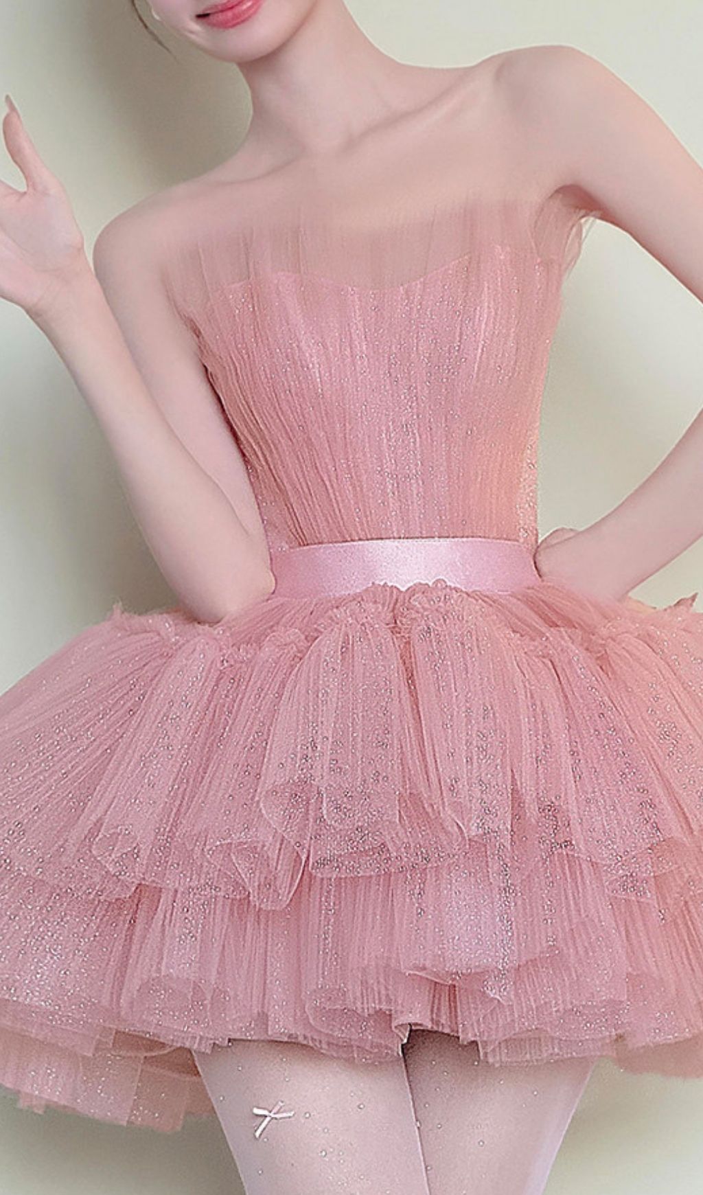 Kármen Pink Sparkle Mesh Mini Dress - Glamorous Tiered Party Dress