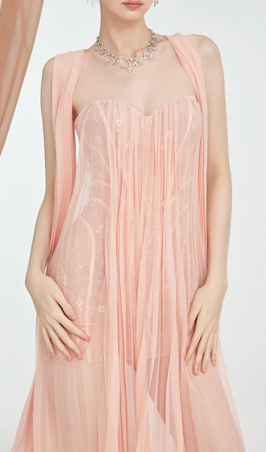 Fintan Pink Strapless Mesh Lace Maxi Dress