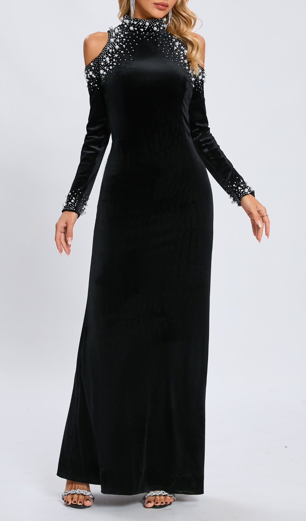 Cassiope Black Long Sleeve Maxi Dress