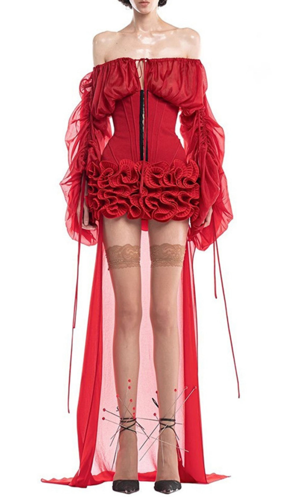 Francesca Red Corset Mesh Dress