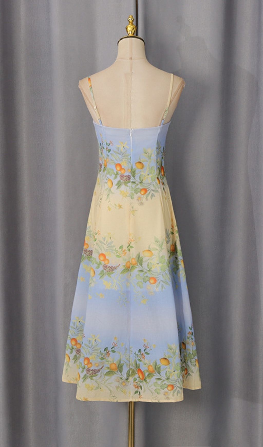Kevina Sweetheart Ombre Floral & Orange Print Midi Dress