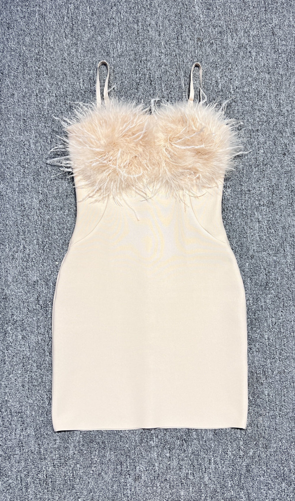 Candace Beige Feather Bandage Mini Dress
