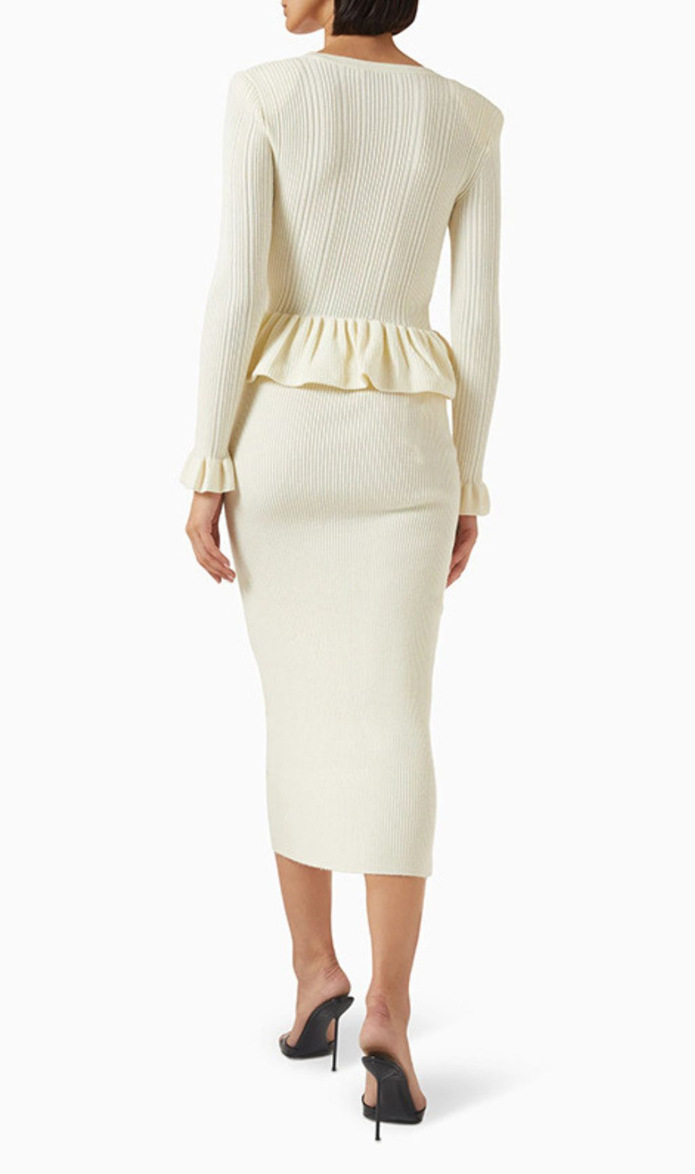 Effortless Elegance: Henson Ribbed Knit Peplum Midi Dress - Long Sleeve Women's
