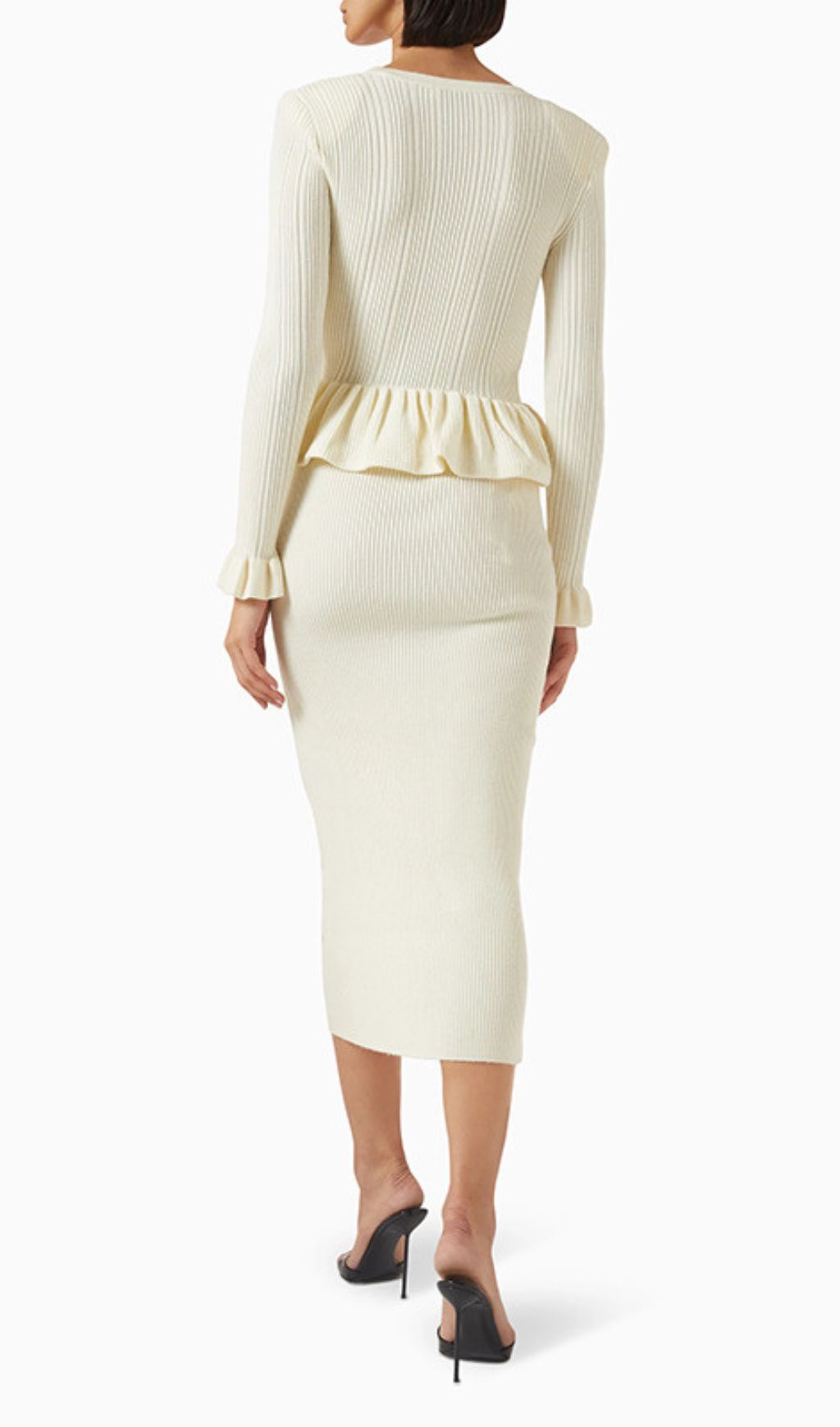Effortless Elegance: Henson Ribbed Knit Peplum Midi Dress - Long Sleeve Women's