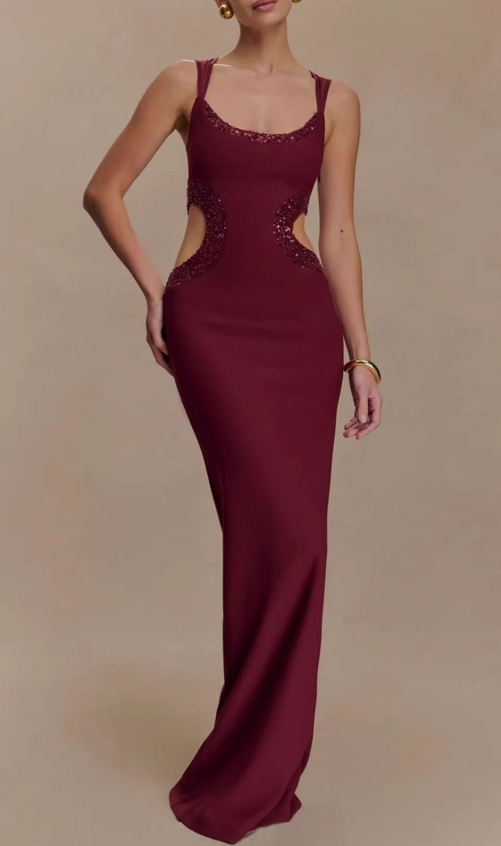 Celerina Sequin Cutout Maxi Gown | Daring Glamour Evening Dress