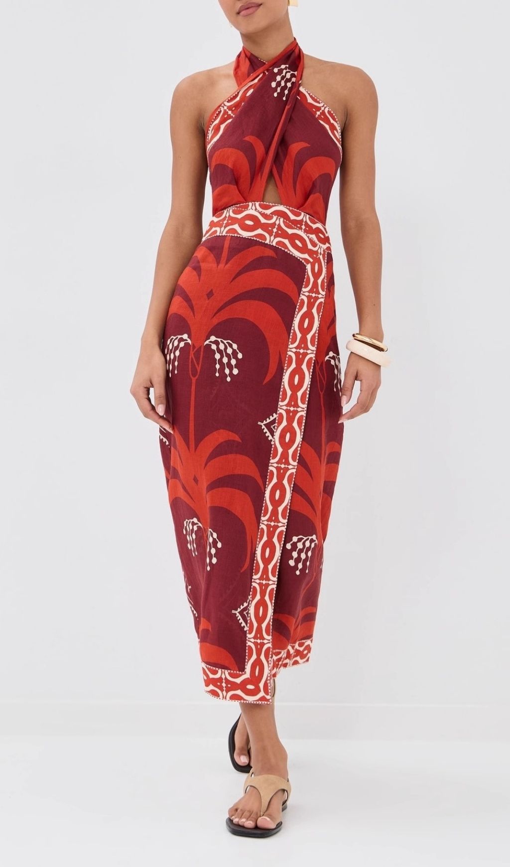 Lakin Red Printed Backless Maxi Dress