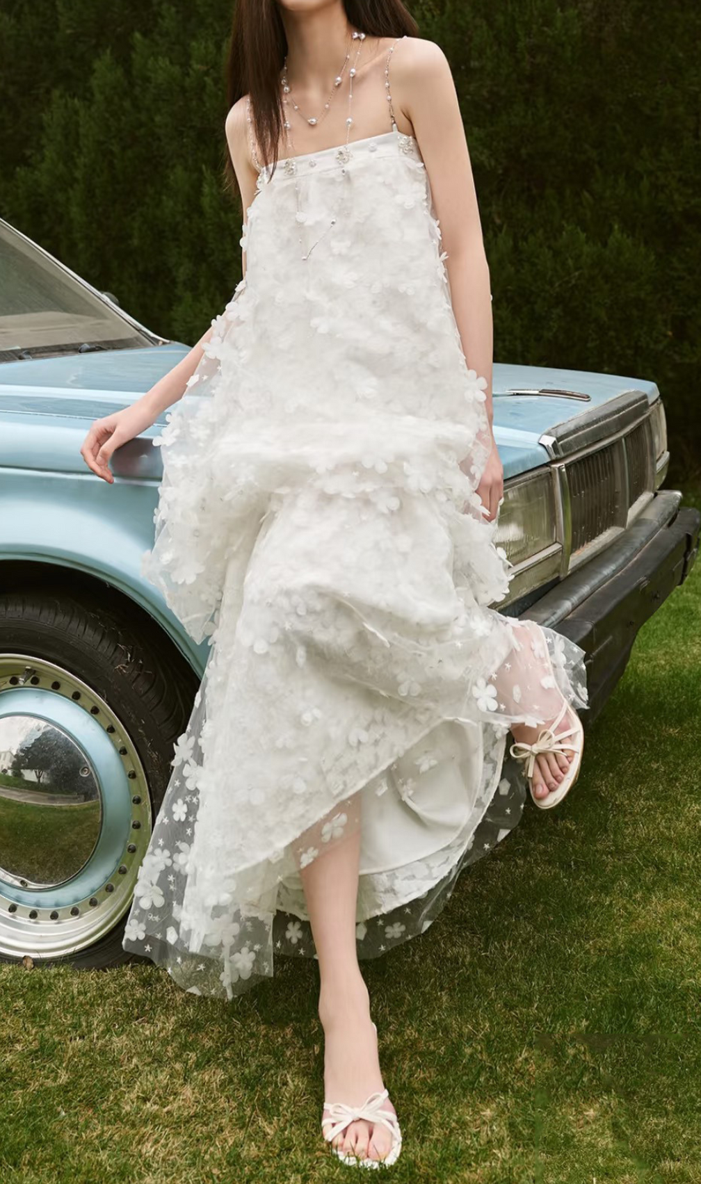Harsha White Flower Embellished Maxi Dress