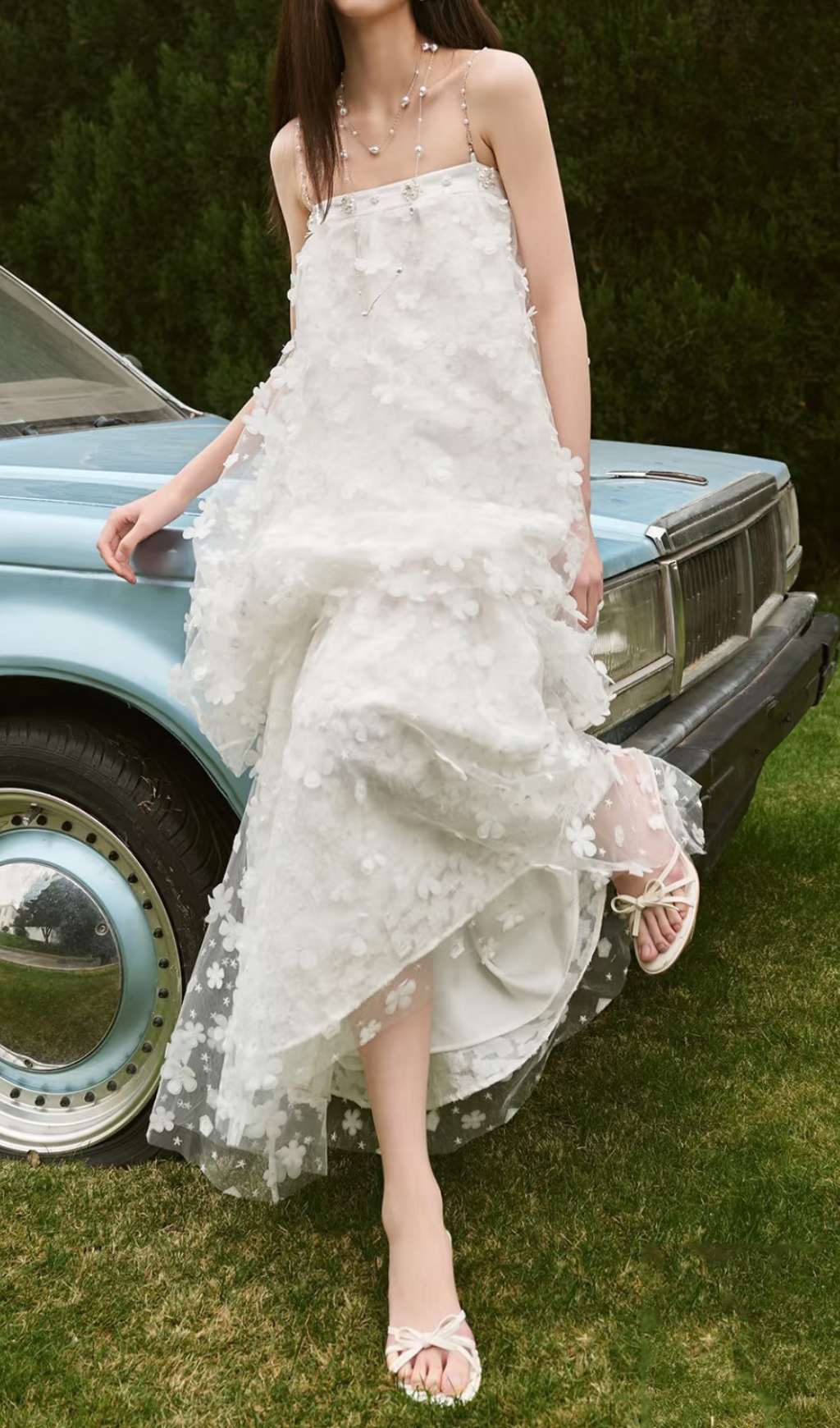 Harsha White Flower Embellished Maxi Dress