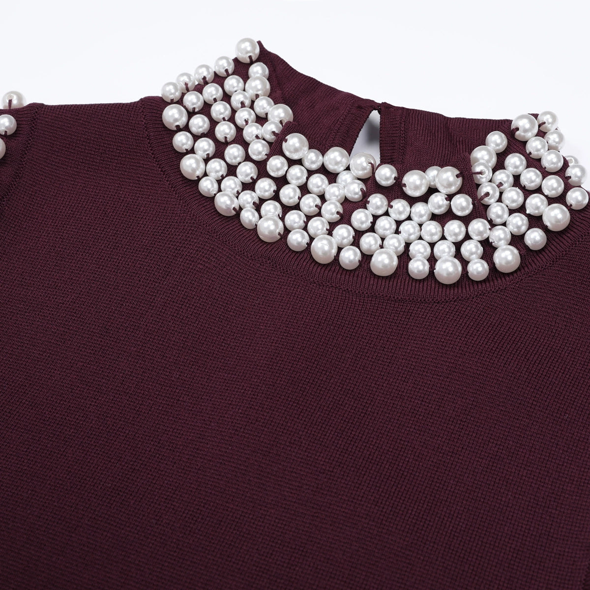 Junko Pearl Choker Sleeveless Knit Maxi Dress with Fringe Hem