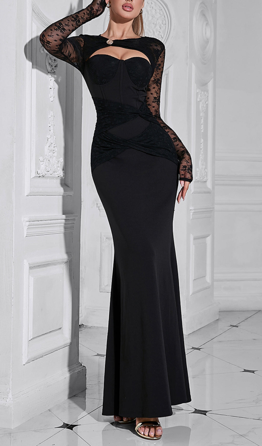 Brigit Black Lace Long Sleeve Maxi Dress