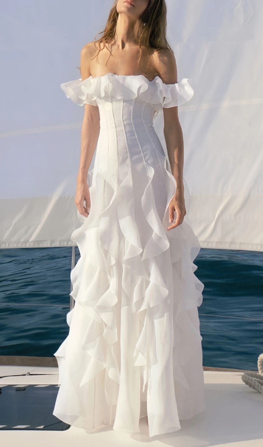 Angosto Ethereal Off-Shoulder Ruffle Maxi Dress - White