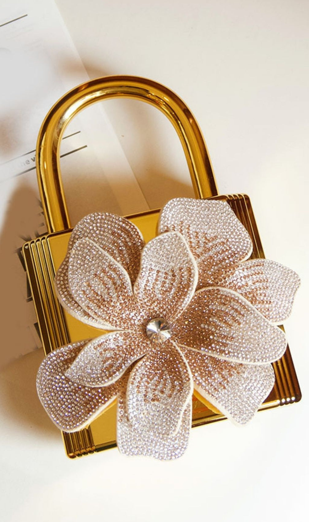Khori Gold Flower Diamante Evening Clutch – Luxury Statement Bag