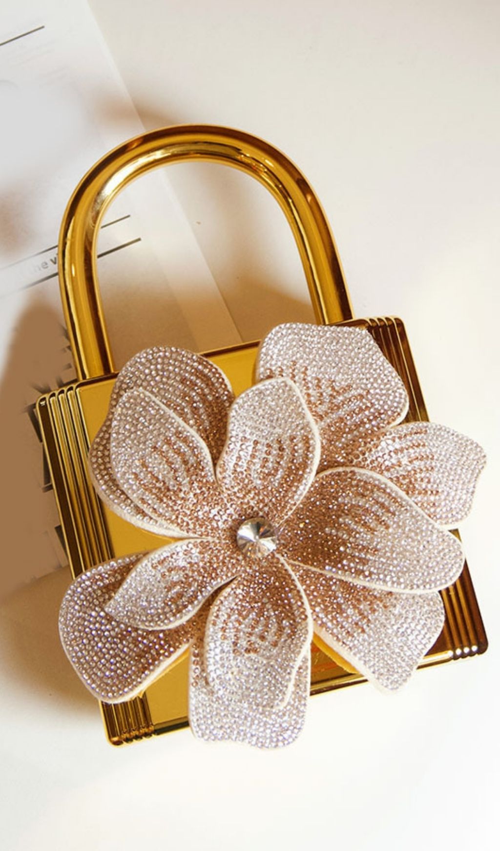 Khori Gold Flower Diamante Evening Clutch – Luxury Statement Bag