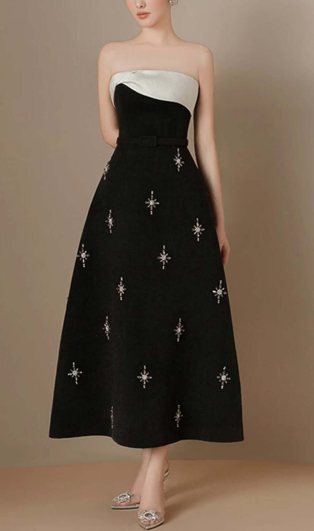 Arilla Strapless Embellished Midi Dress