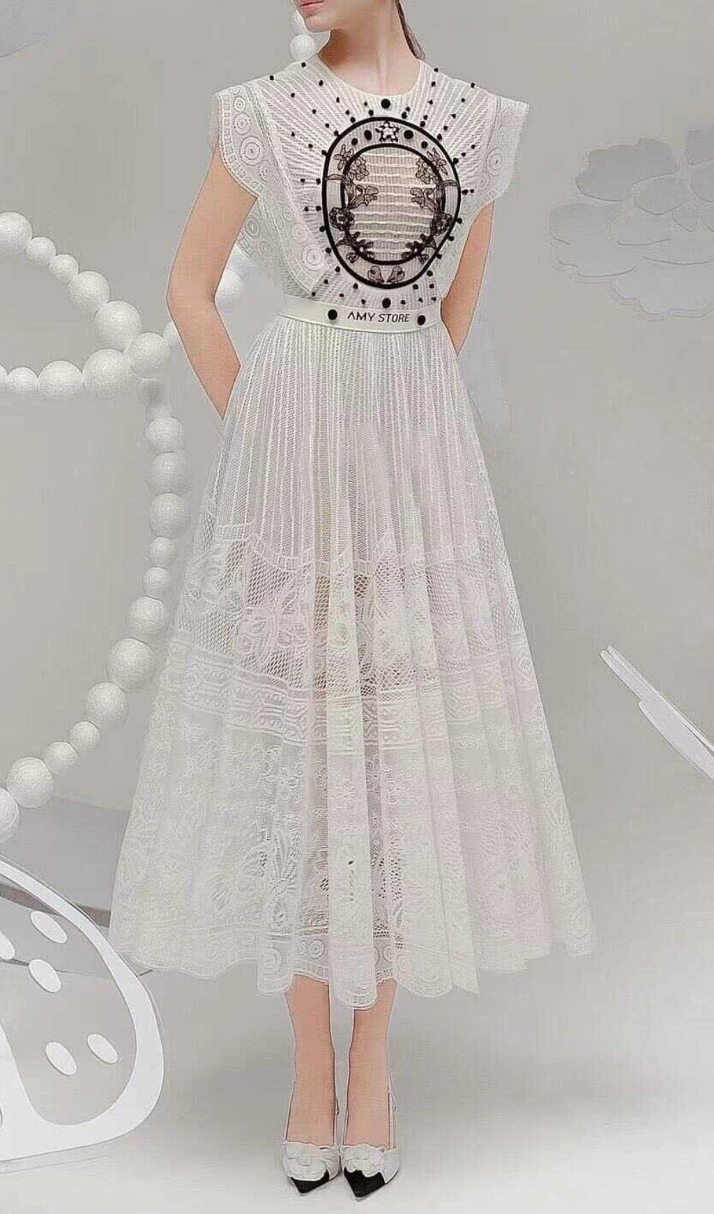 Arrayah White Embroidery Midi Dress