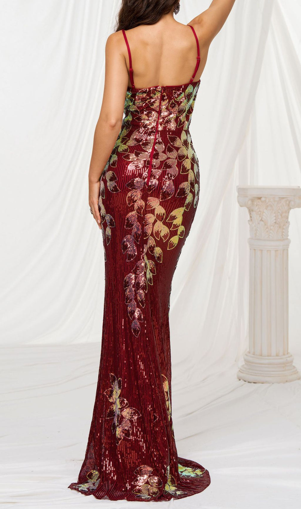 Fiora Wine Strappy Sequin Maxi Dress