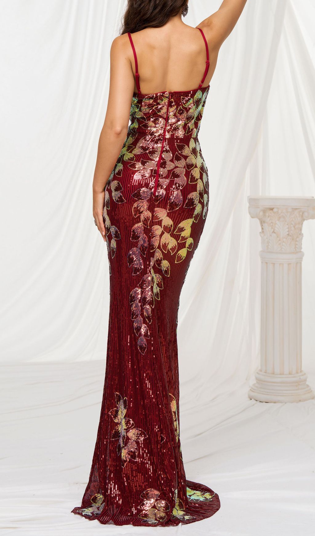 Fiora Wine Strappy Sequin Maxi Dress