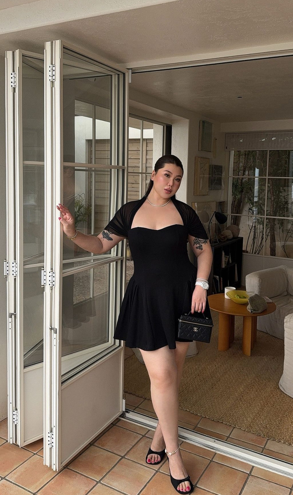 Lacy Black Mesh Patchwork Plus Size Mini Dress