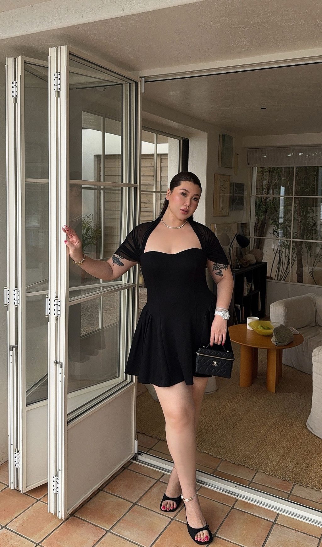 Lacy Black Mesh Patchwork Plus Size Mini Dress