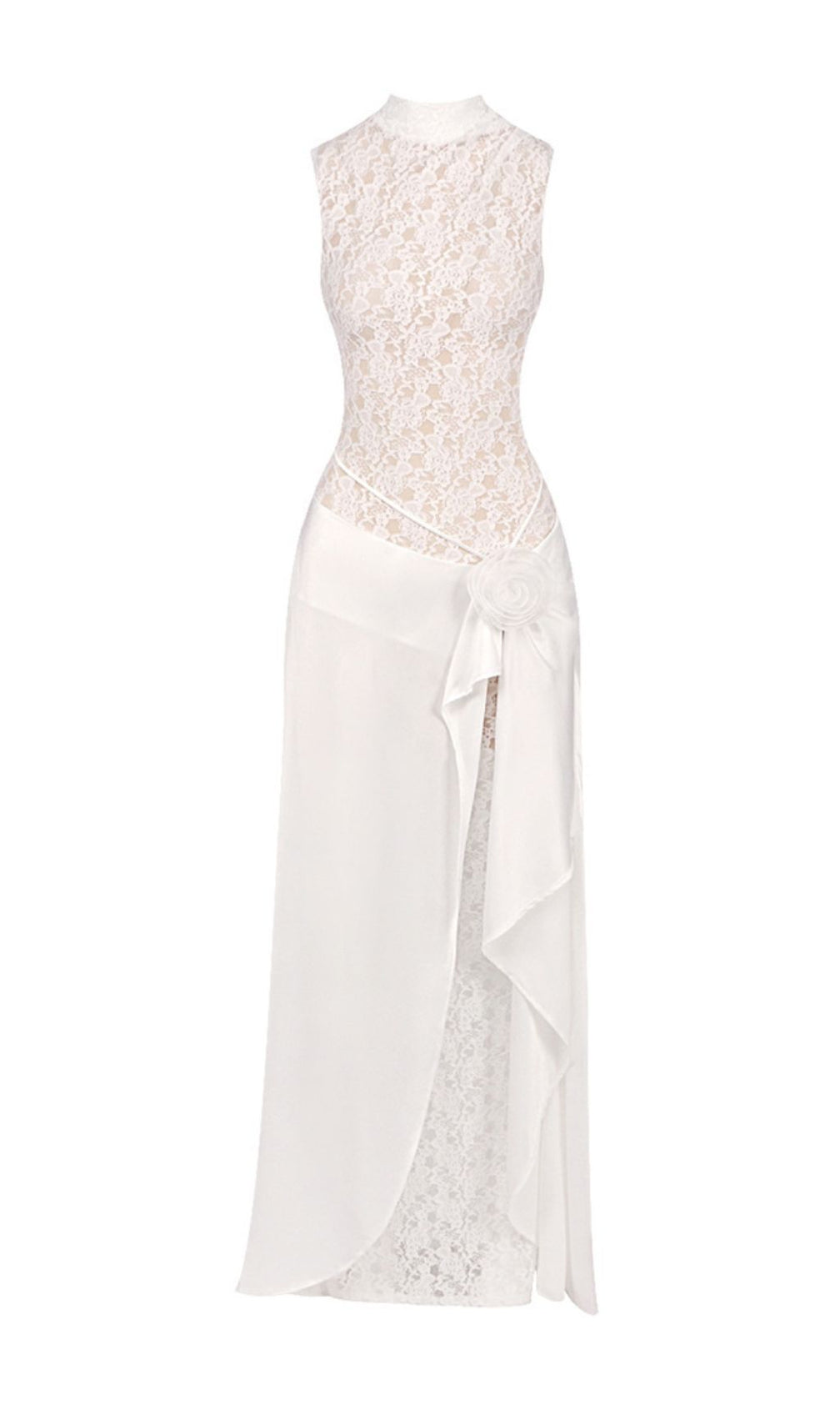 Jazmín Ethereal White Lace & Satin Maxi Dress - Modern Bridal, Gala & Special Occasion Gown