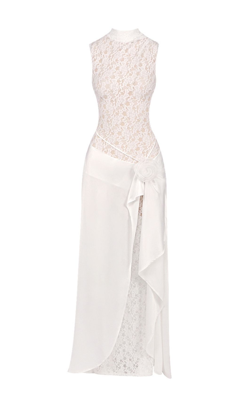 Jazmín Ethereal White Lace & Satin Maxi Dress - Modern Bridal, Gala & Special Occasion Gown