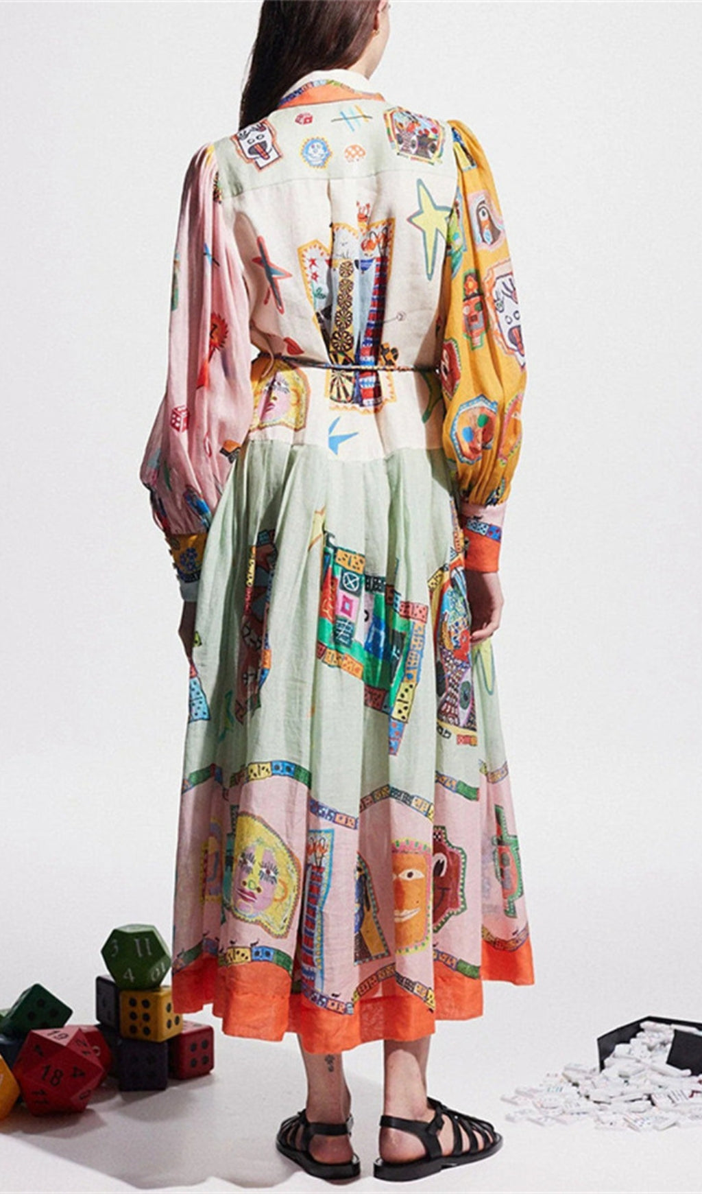 Ceara Printed Long Sleeve Midi Dress