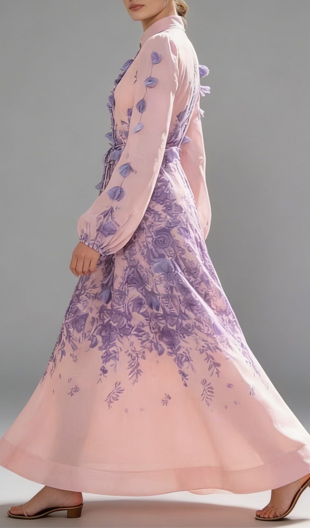 Karsyn Enchanted Garden Pink & Purple Floral Maxi Dress | 3D Petal Long Sleeve