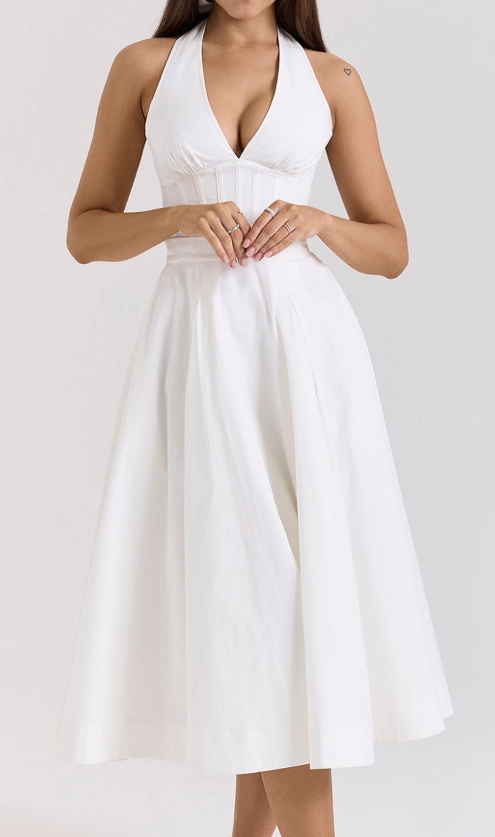 Dezba White Halter Corset Midi Dress