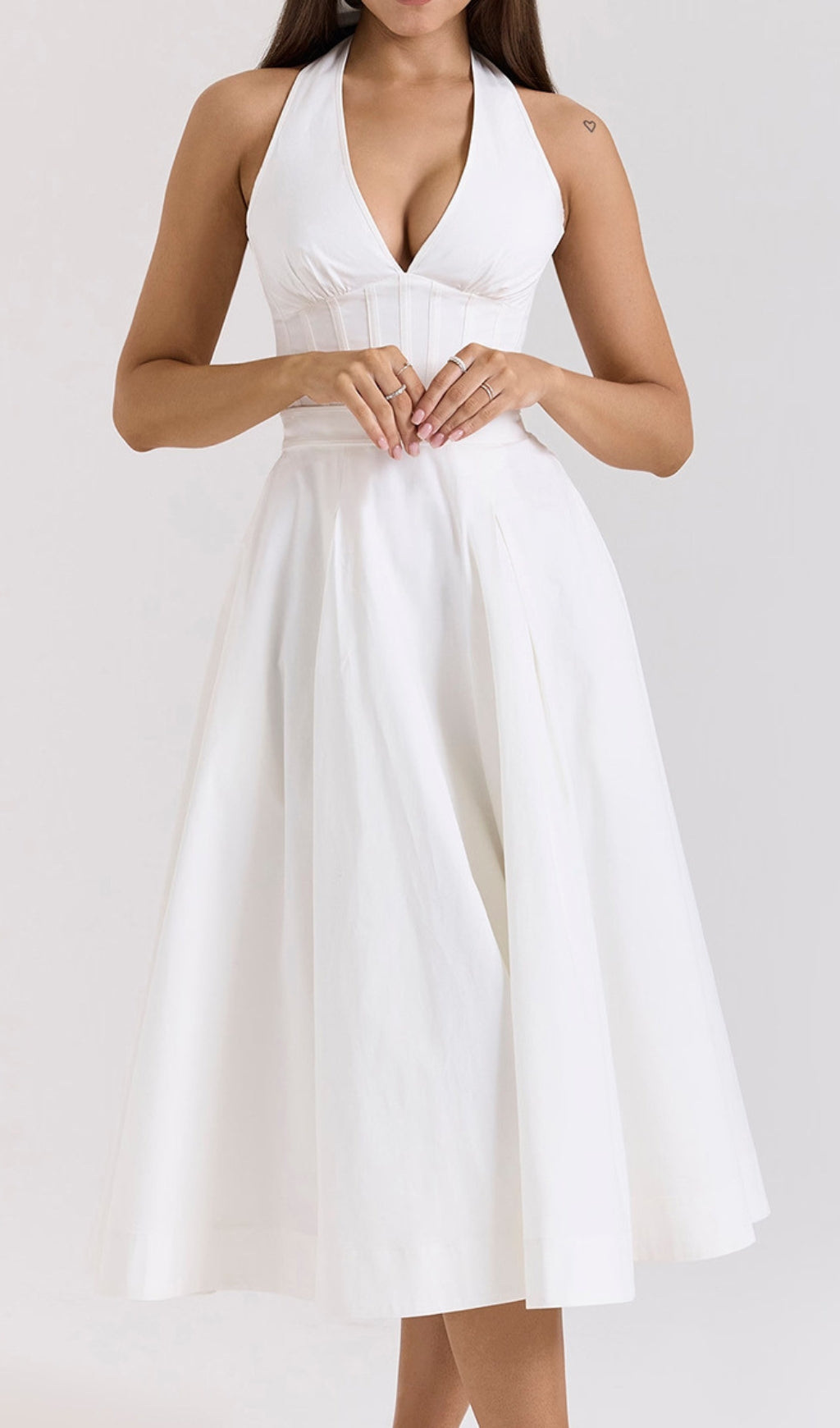 Dezba White Halter Corset Midi Dress
