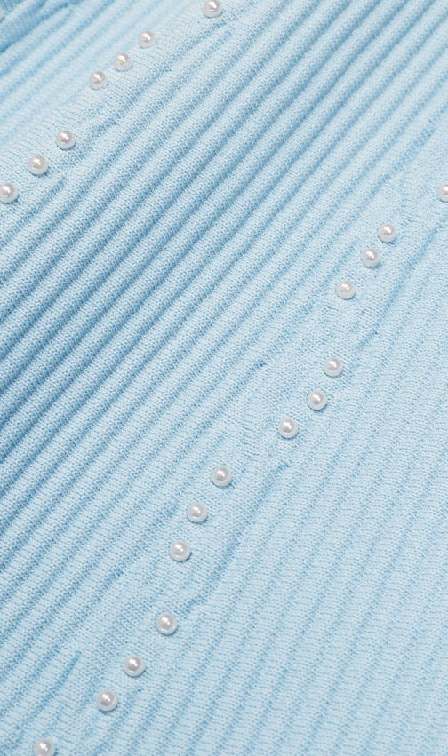 Kinneret Blue Sleeveless Beaded Knit Mini Dress