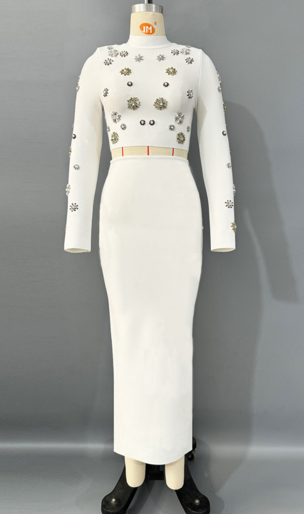 Guerra White Beaded Long Sleeve Two-Piece Set