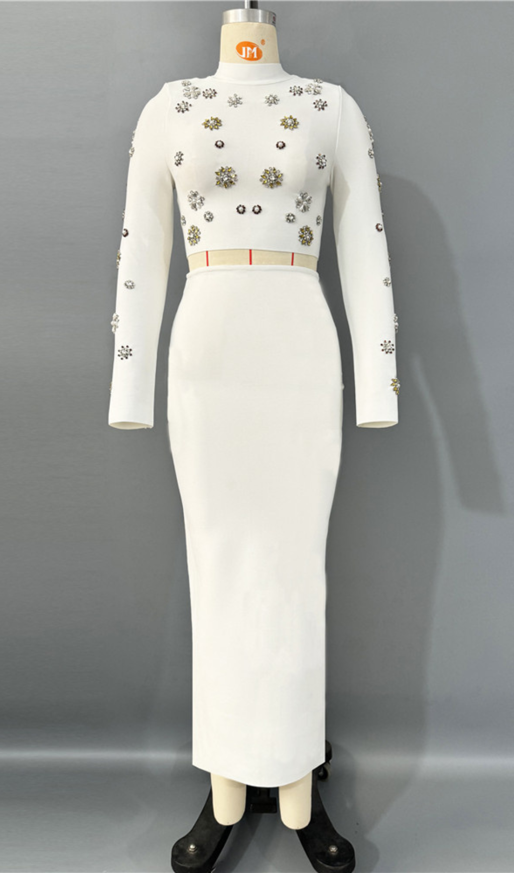 Guerra White Beaded Long Sleeve Two-Piece Set