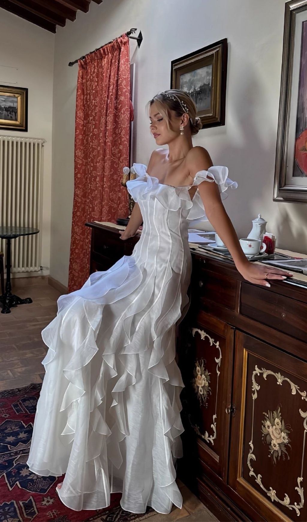 Angosto Ethereal Off-Shoulder Ruffle Maxi Dress - White