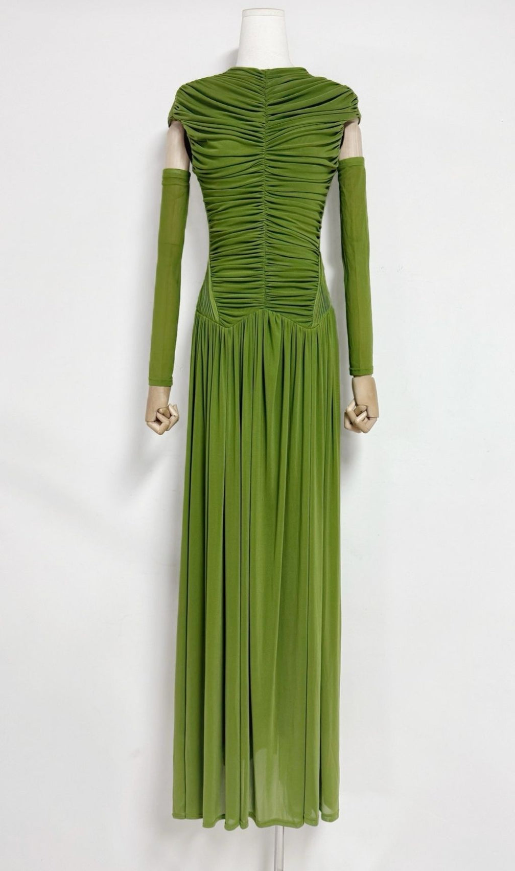 Kiele Emerald Green Ruched Maxi Gown with Detached Sleeves