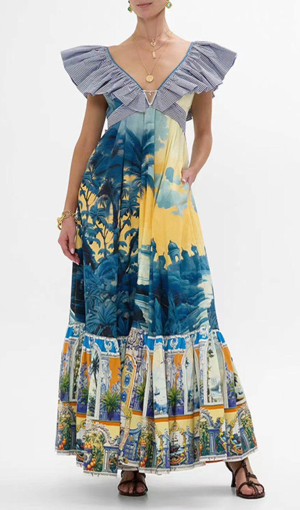 Deryn Printed V-Neck Maxi Dress