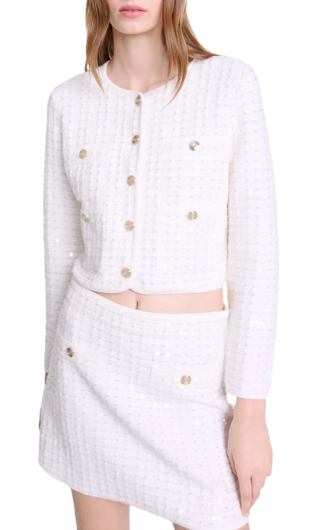 Mirtaly Sequin Warp Knit Cardigan