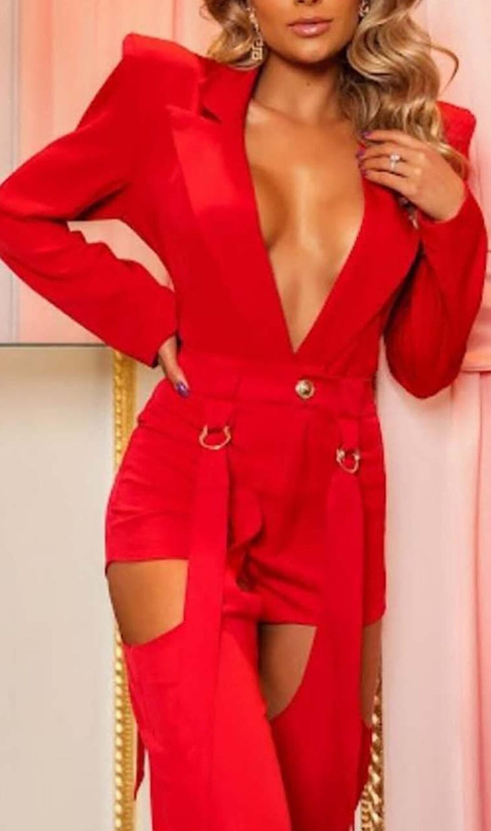 Cutout Backless Three Piece Set In Red