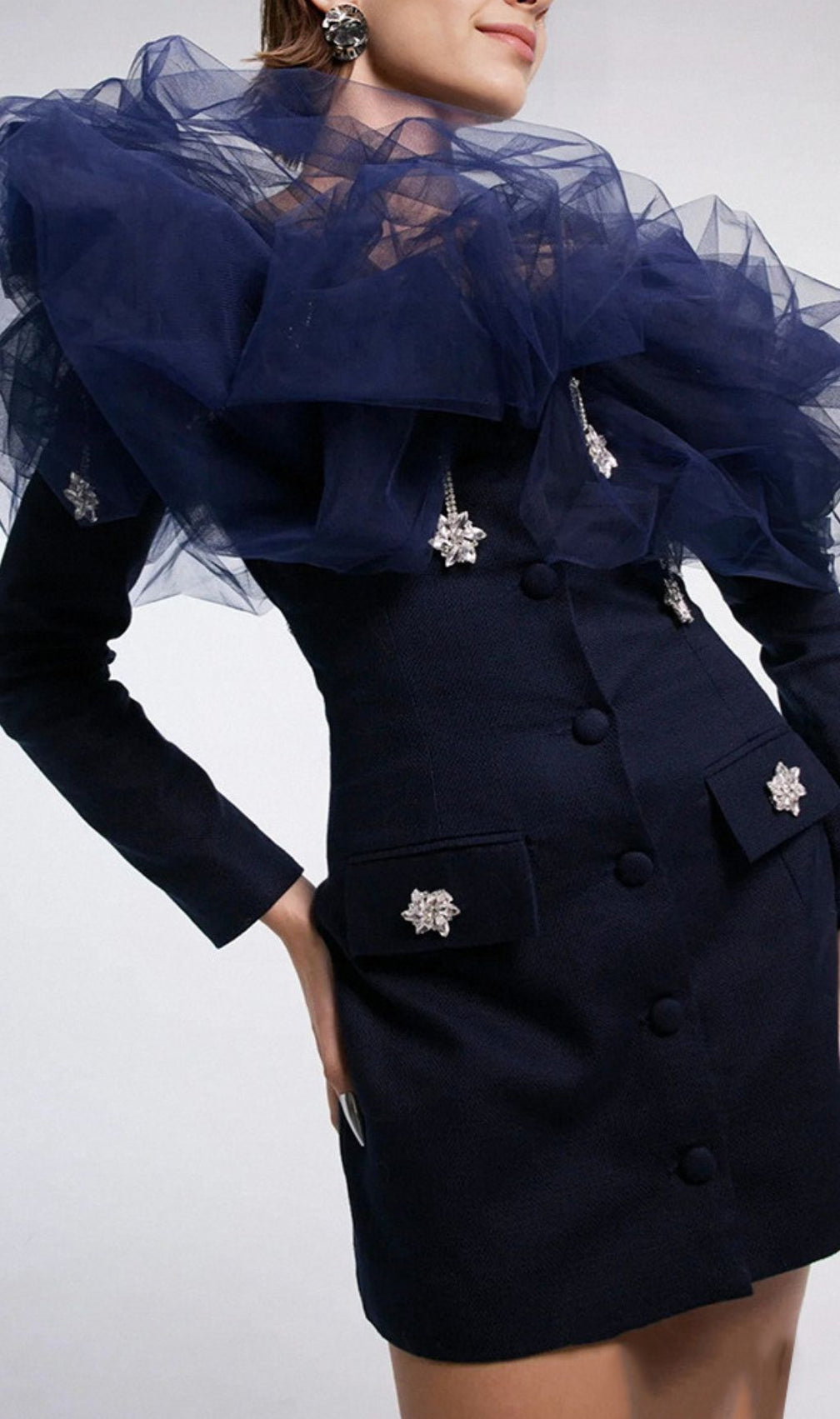 Jaylin Ethereal Cloud Off-Shoulder Mini Dress - White Mesh Party Gown