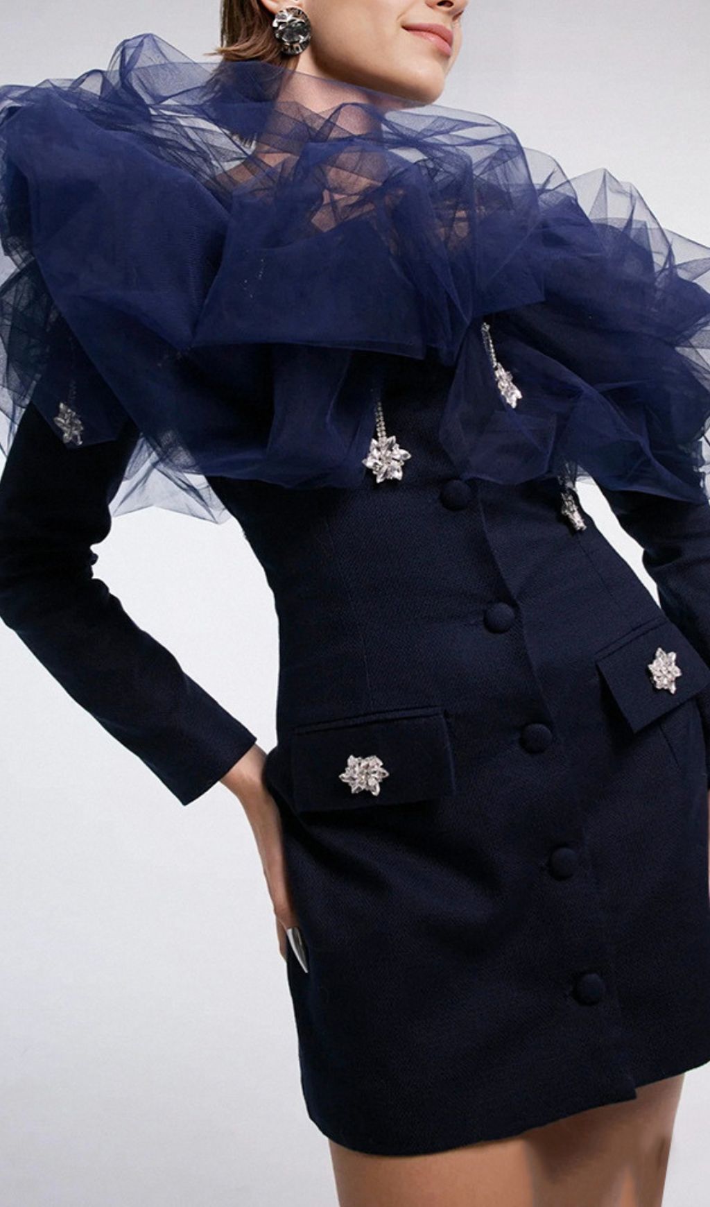 Jaylin Ethereal Cloud Off-Shoulder Mini Dress - White Mesh Party Gown