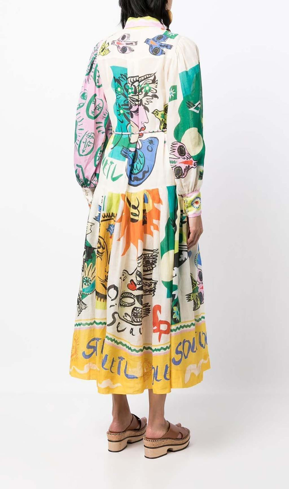 Lantern Sleeve Print Midi Dress