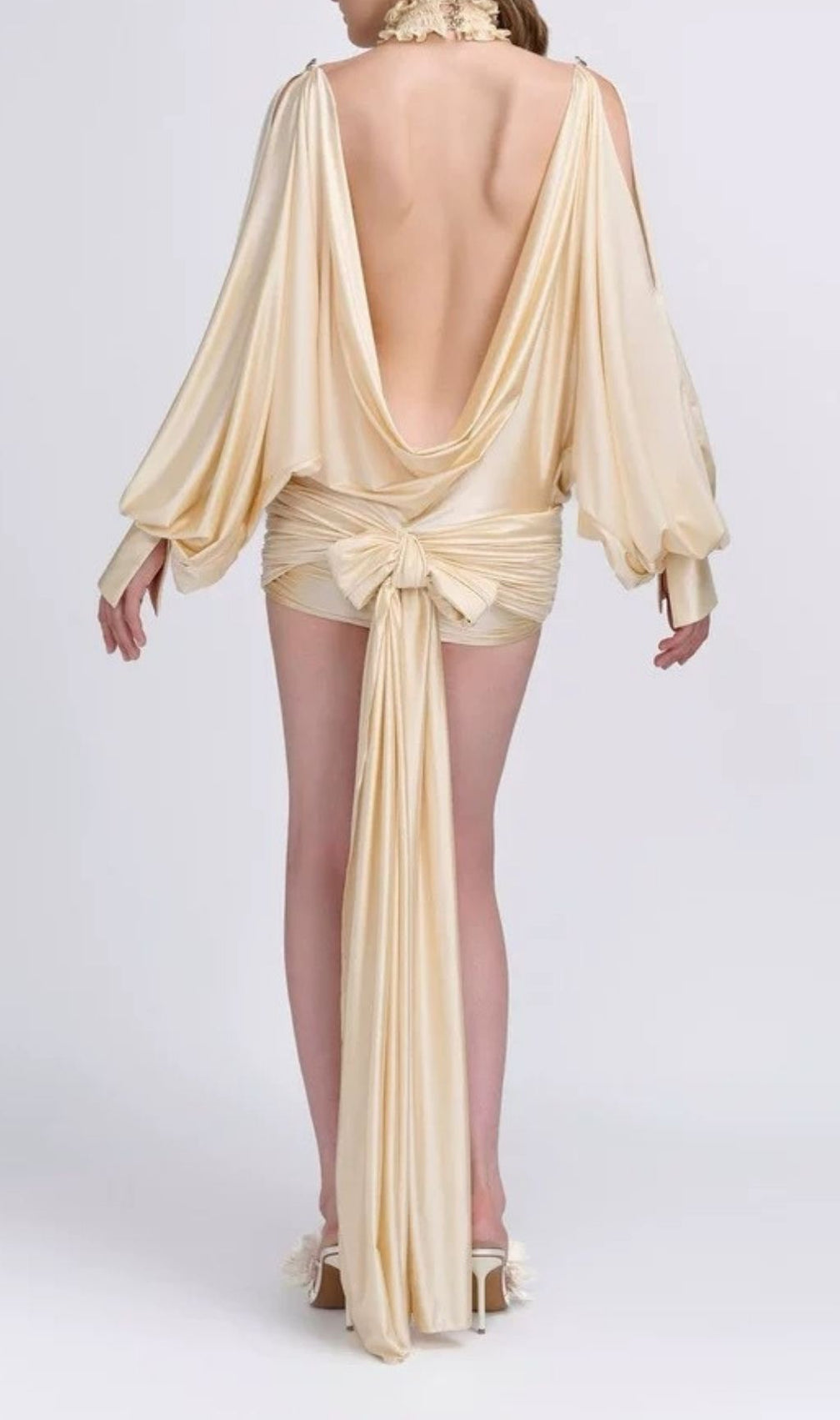Katsuro Glamorous Backless Mini Dress | Long Sleeve Draped Party & Cocktail Attire