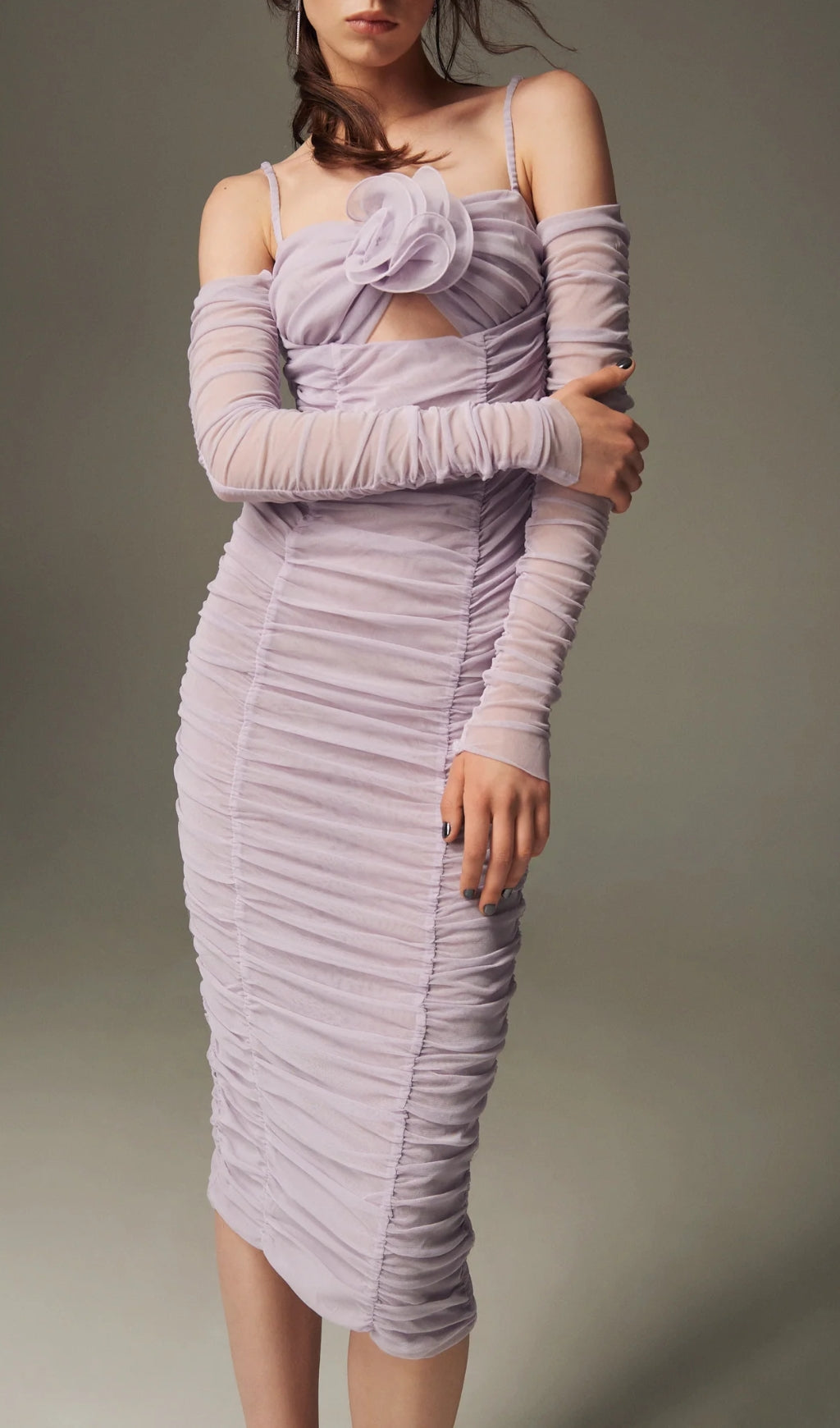 Arinya Flower Mesh Midi Dress