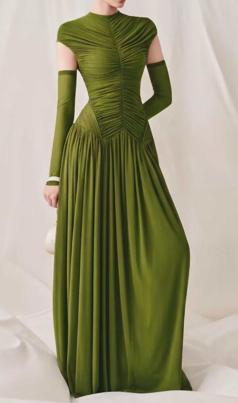 Kiele Emerald Green Ruched Maxi Gown with Detached Sleeves