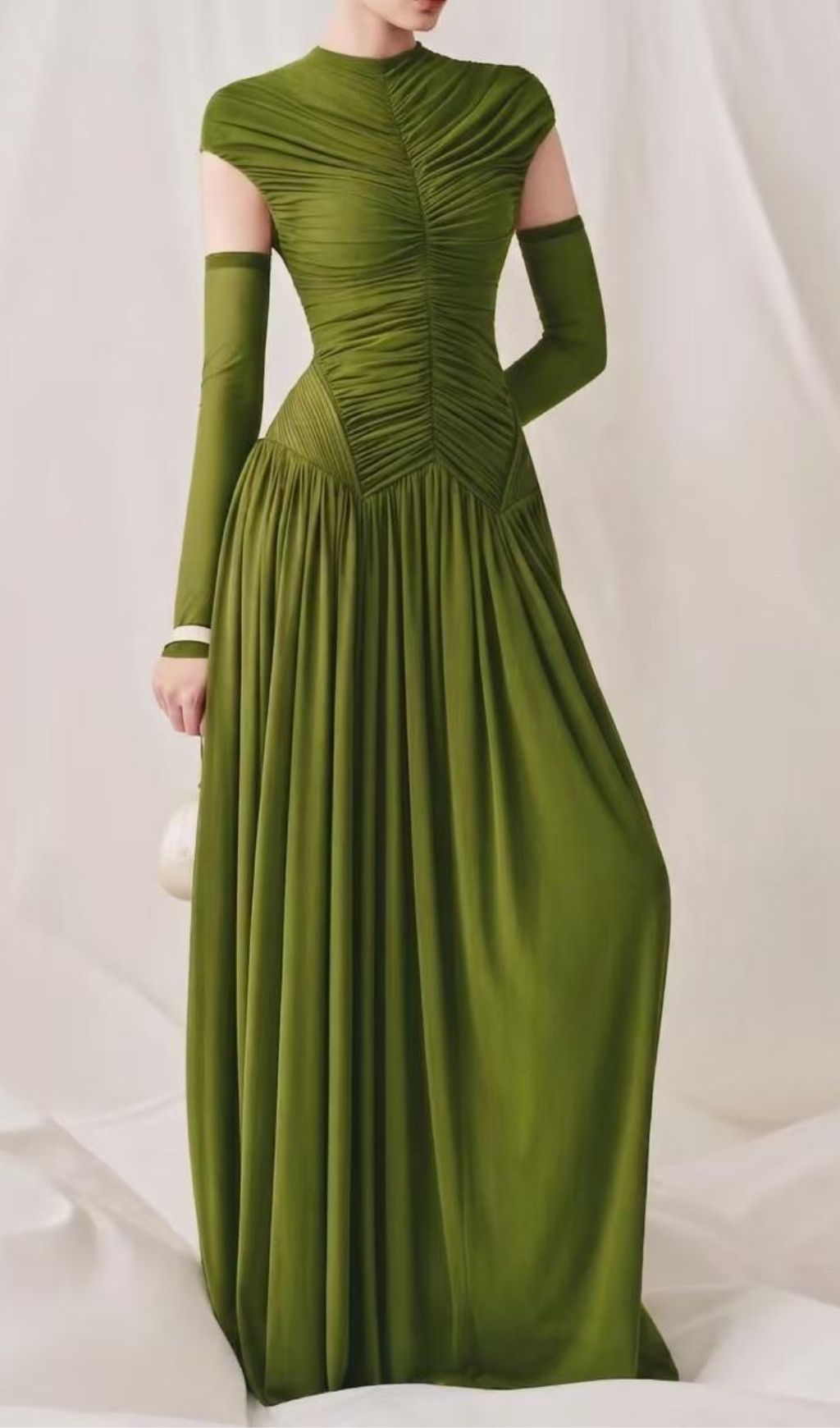 Kiele Emerald Green Ruched Maxi Gown with Detached Sleeves